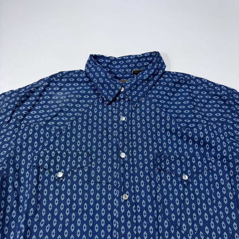 Roper Mens XL Pearl Snap Western Shirt Blue Geometric Short Sleeve Western